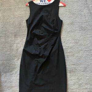 Theory Black Midi Dress with Ruched Detail